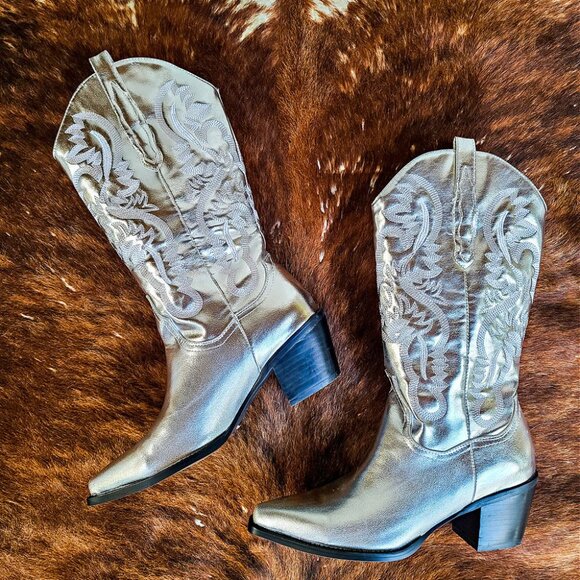 Silver Metallic Fashion Cowboy Boots - Danilo - Picture 1 of 1